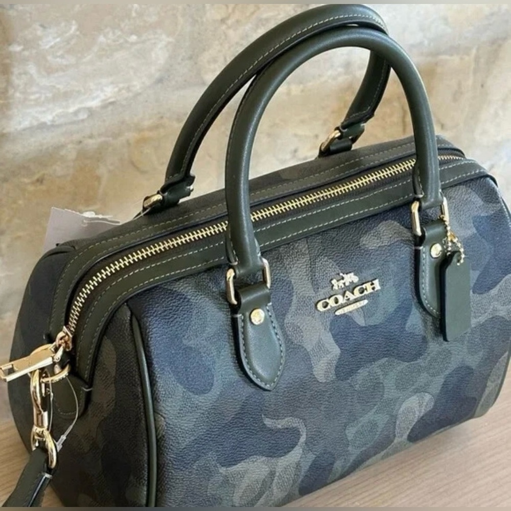 Coach NWT Green Camouflage Rowan Satchel Bag - Picture 8 of 9